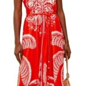 New with tags Farm Rio 100% cotton Small Red dress with detail hem, retail $248